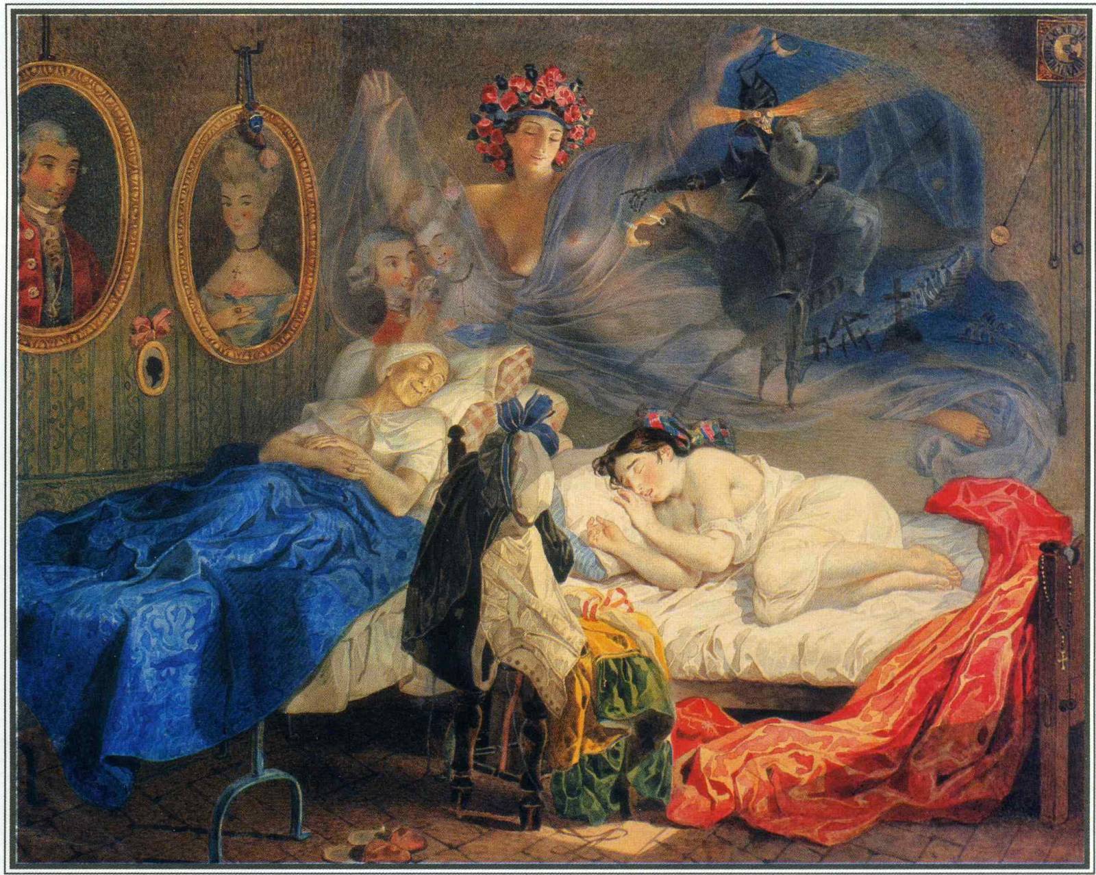 Сон бабушки и внучки. Копия с рисунка К.П. Брюллова. 1839 - 1840, не